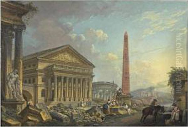 Fantaisie Architecturale Avec Le Theatre De L'odeon Oil Painting by Pierre-Antoine Demachy