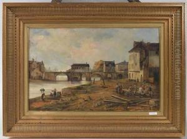 Landschaft Mit Einer Stadt Beim Flussubergang. Oil Painting by Pierre-Antoine Demachy