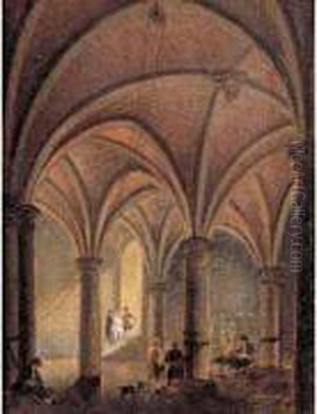 Vue De L'interieur De La Conciergerie Oil Painting by Pierre-Antoine Demachy