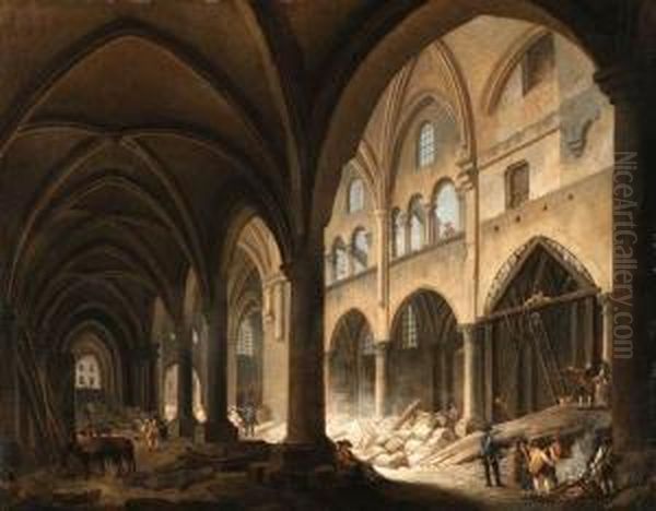 The Demolition Of L'eglise Des Saints Innocents Oil Painting by Pierre-Antoine Demachy