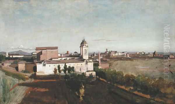 Trinita dei Monti from the Villa Medici, c.1830-34 Oil Painting by Jean-Baptiste-Camille Corot