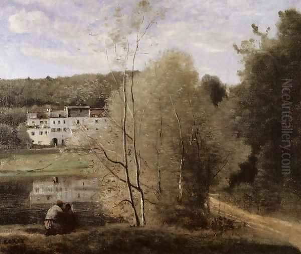 The Pond and the Cabassud Houses at Ville-d'Avray Oil Painting by Jean-Baptiste-Camille Corot