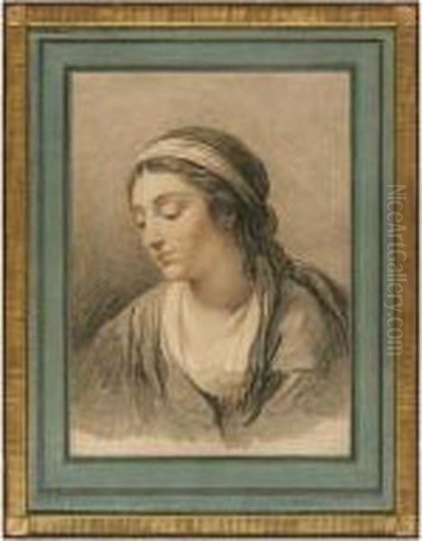 Tete De Jeune Fille De Profil De Droite; And Tete De Jeune Fille De Profil De Gauche Oil Painting by Gilles/ Le Jeune Ii Demarteau