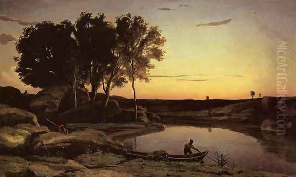 Evening Landscape Oil Painting by Jean-Baptiste-Camille Corot