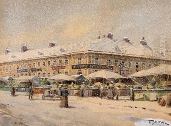 Am Naschmarkt Mit Freihaus Oil Painting by Franz Demel