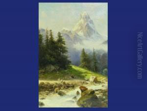 Berglandschaft Mit Fluss Oil Painting by Franz Demel