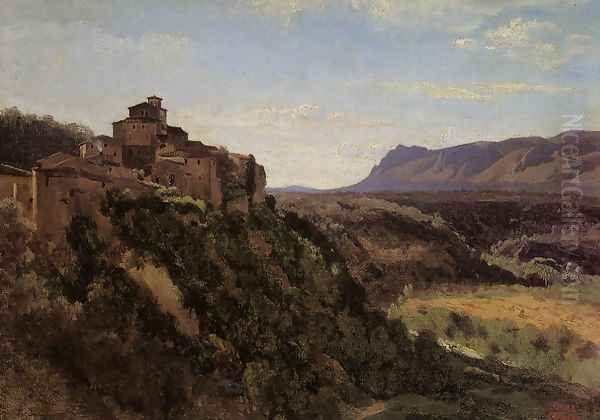 Papigno - Buildings Overlooking the Valley Oil Painting by Jean-Baptiste-Camille Corot