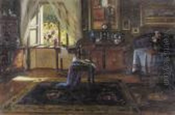 Biedermeierinterieur. Oil Painting by Franz Demel