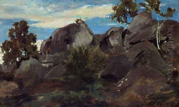 Stoller in the Fontainebleau Forest Oil Painting by Jean-Baptiste-Camille Corot