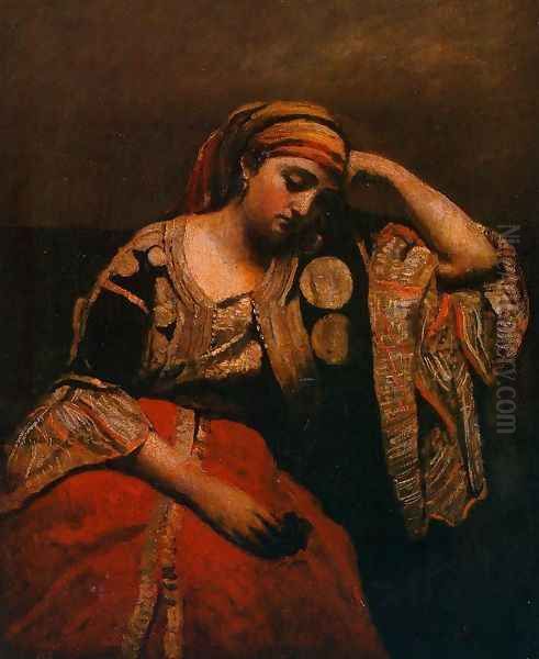 Italian Woman Oil Painting by Jean-Baptiste-Camille Corot