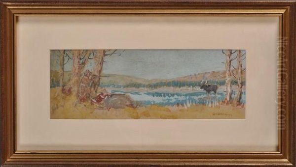 Hunting Scene Oil Painting by Edwin Willard Deming