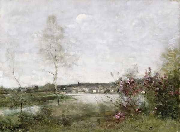 Distant View of Corbeil, Morning, c.1870 Oil Painting by Jean-Baptiste-Camille Corot