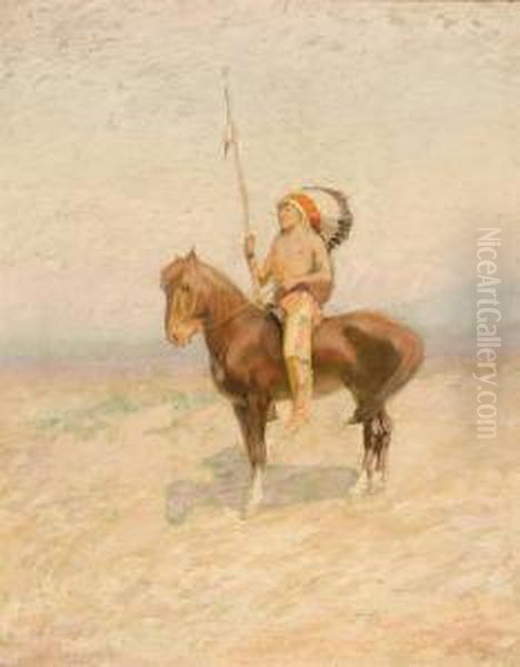 Indian On Horseback Oil Painting by Edwin Willard Deming