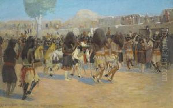 Dance At San Ildefonso Pueblo, New Mexico Oil Painting by Edwin Willard Deming