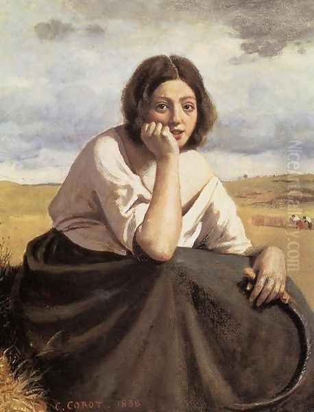 Harvester Holding Her Sickle Oil Painting by Jean-Baptiste-Camille Corot