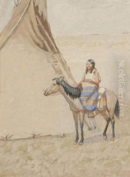 Deaf Bull's Daughter Crow On [a] Reno Battlefield Oil Painting by Edwin Willard Deming