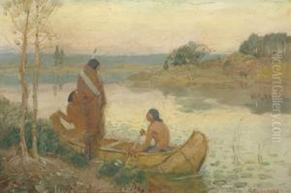 ''departure Of The Hunters'' Oil Painting by Edwin Willard Deming