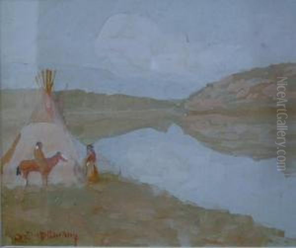 Two Indians By A Tepee Oil Painting by Edwin Willard Deming