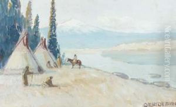 Indian Encampment Oil Painting by Edwin Willard Deming