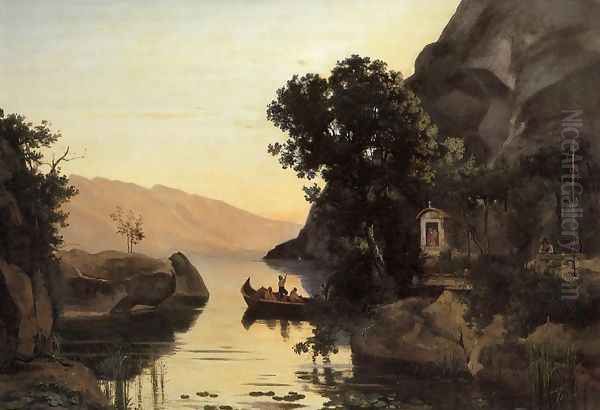 View at Riva, Italian Tyrol Oil Painting by Jean-Baptiste-Camille Corot