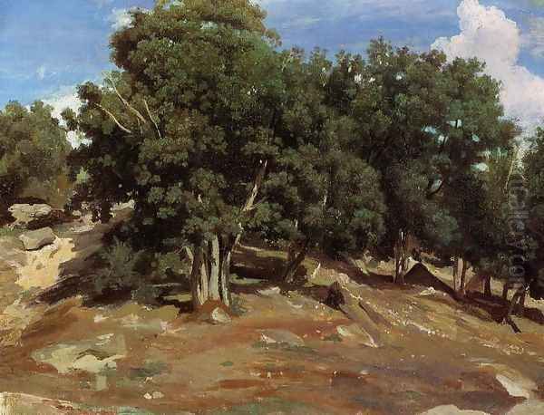 Fontainebleau - Black Oaks of Bas-Breau Oil Painting by Jean-Baptiste-Camille Corot