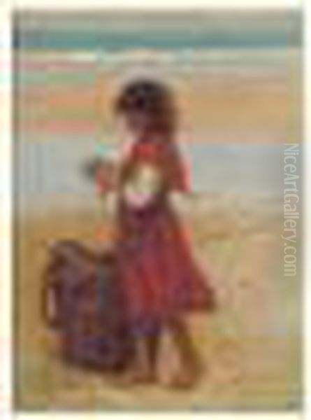 Fillette Sur La Plage, Le Retour De La Peche Oil Painting by Virginie Demont-Breton