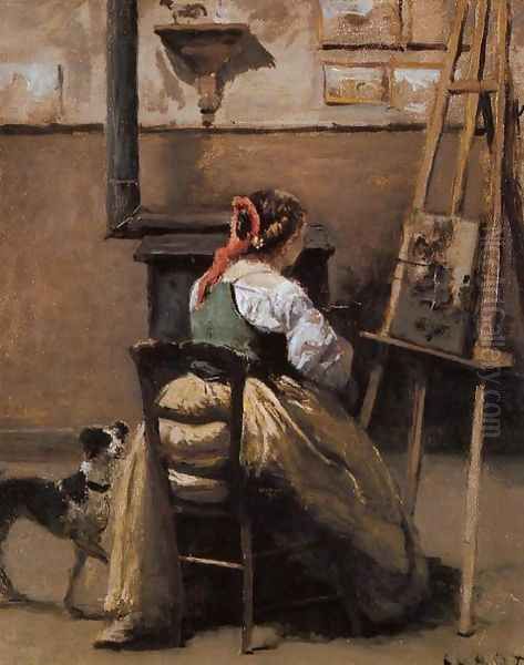 The Artist's Studio Oil Painting by Jean-Baptiste-Camille Corot