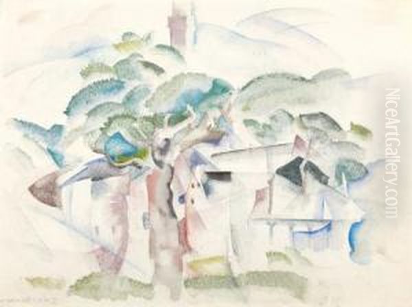 Trees And House (provincetown) Oil Painting by Charles Demuth