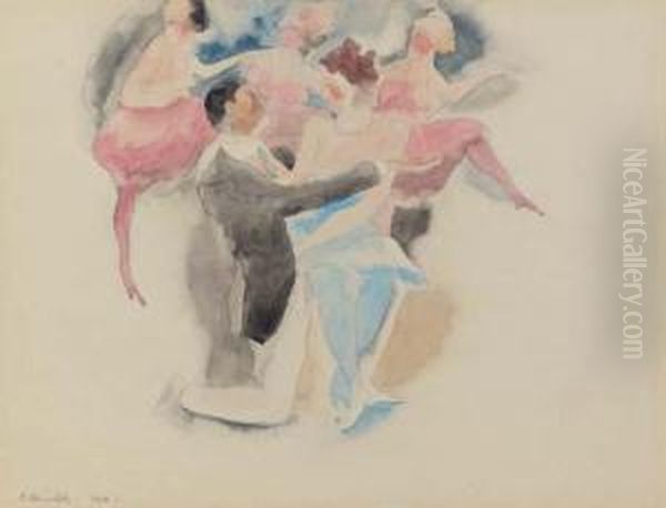 In Vaudeville: Man And Woman With Chorus Oil Painting by Charles Demuth