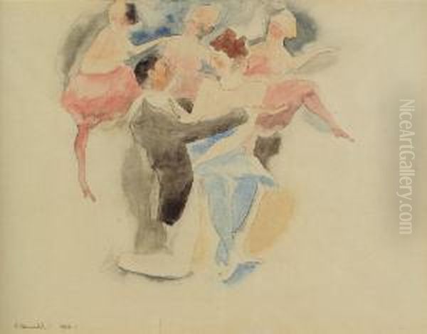 In Vaudeville: Man And Woman With Chorus Oil Painting by Charles Demuth