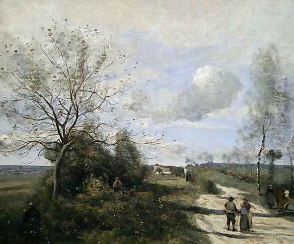 Saintry, near to Corbeil, the white road Oil Painting by Jean-Baptiste-Camille Corot