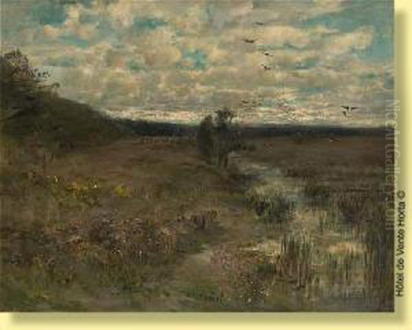 Coucher De Soleil Sur Le Marais Oil Painting by Gustave Den Duyts