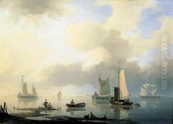 Shipping On A Calm Sea Oil Painting by Herman Henry Op Der Heijde