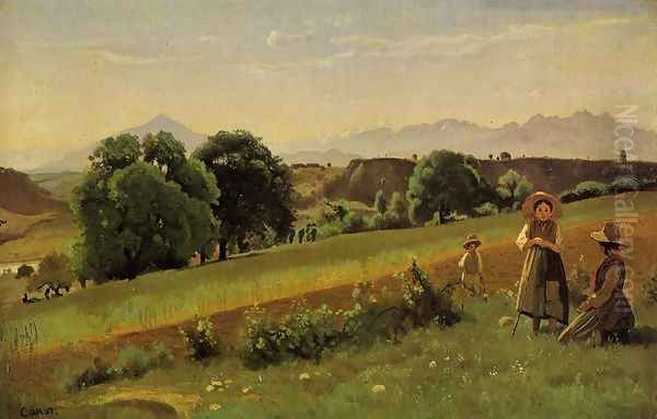 Mornex (Haute-Savoie) - Au fond, le mole Oil Painting by Jean-Baptiste-Camille Corot