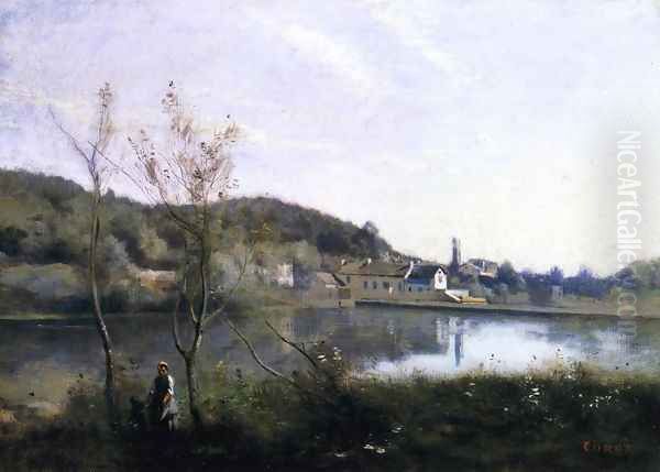 Ville d'Avray - The Large Pond and the Villas Oil Painting by Jean-Baptiste-Camille Corot