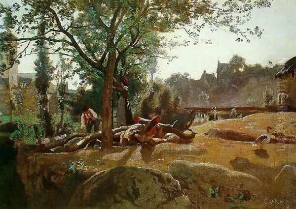 Peasants under the Trees at Dawn, Morvan Oil Painting by Jean-Baptiste-Camille Corot