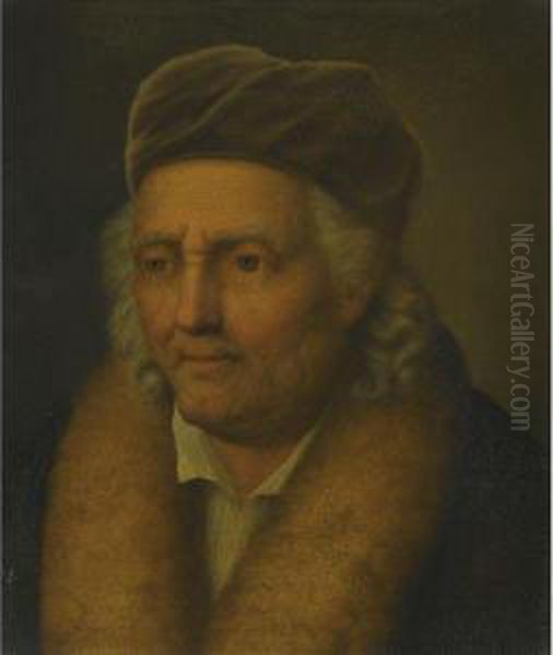 Portrait Of An Old Man With A Fur Collar And Velvet Cap Oil Painting by Balthasar Denner