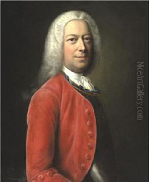 Portrait Of A Gentleman In A Red Jacket Oil Painting by Balthasar Denner