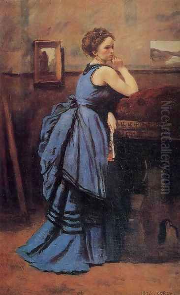 Lady in Blue Oil Painting by Jean-Baptiste-Camille Corot