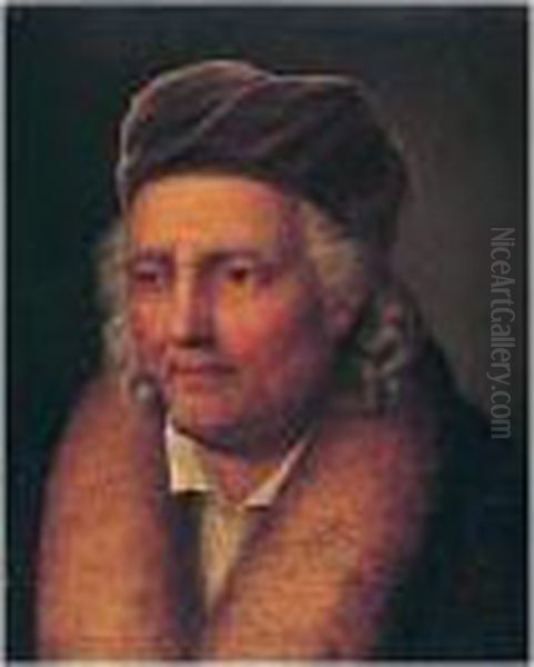 Portrait Of An Old Man Wearing A Fur-lined Coat And A Velvet Hat Oil Painting by Balthasar Denner