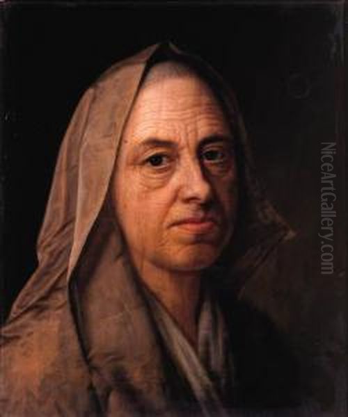 A Study Of An Old Woman, Head And Shoulders, Wearing A Veil Oil Painting by Balthasar Denner