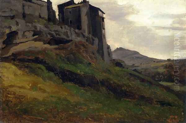 Marino, Large Buildings on the Rocks Oil Painting by Jean-Baptiste-Camille Corot