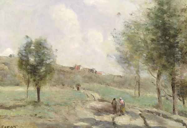 Coubro: Ascending Path Oil Painting by Jean-Baptiste-Camille Corot