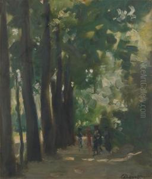 Conversation Dans Le Parc Debruxelles Oil Painting by Alexandre Denonne