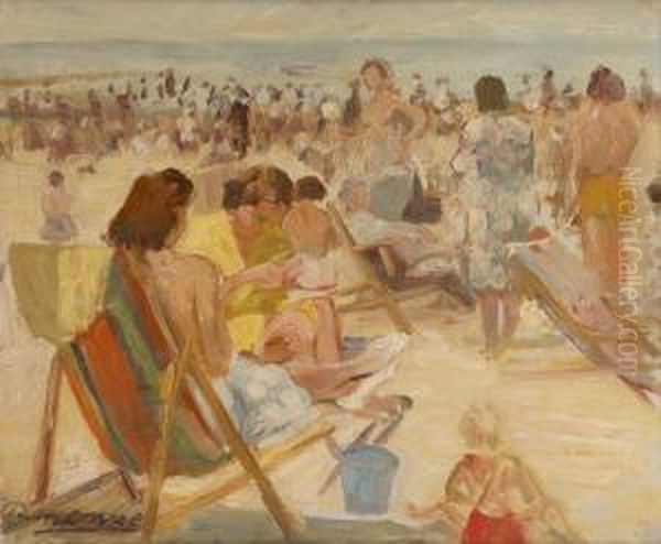 Scene De Plage Oil Painting by Alexandre Denonne