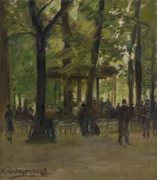 Promeneurs Au Parc De Bruxelles Oil Painting by Alexandre Denonne