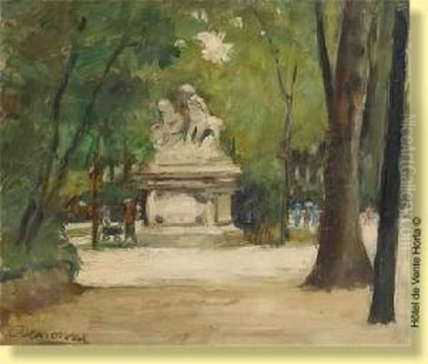 La Statue Dans Le Parc De Bruxelles Oil Painting by Alexandre Denonne