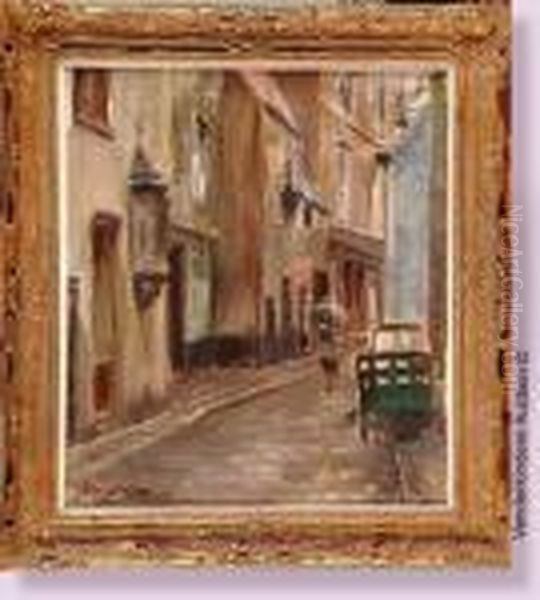 Ruelle De Bruxelles Animee Sous La Pluie Oil Painting by Alexandre Denonne