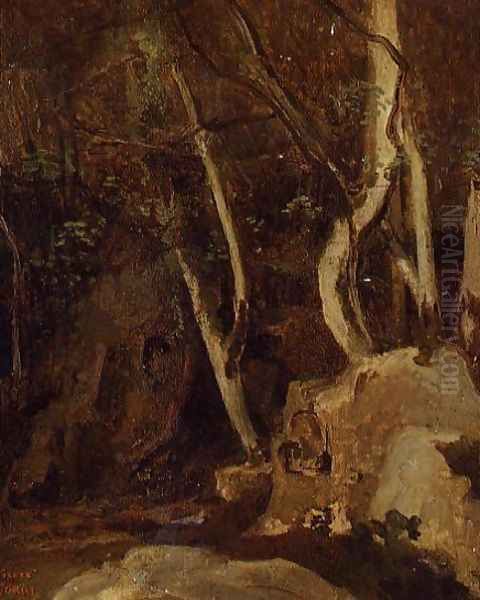 Civita Castellana, Rocks with Trees Oil Painting by Jean-Baptiste-Camille Corot