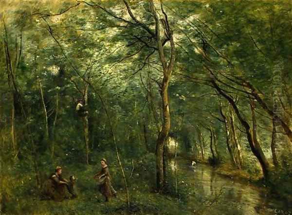 The Eel Gatherers Oil Painting by Jean-Baptiste-Camille Corot